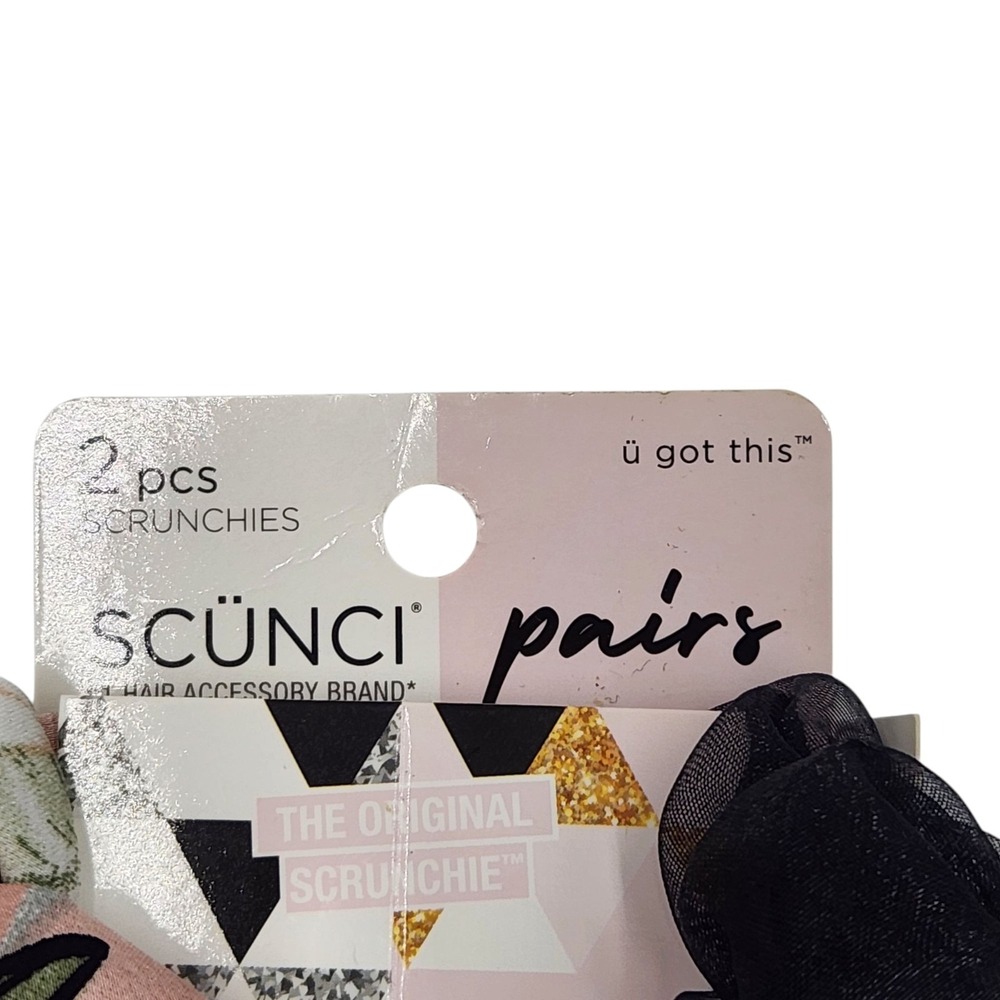 2X Scunci Pairs Scrunchies Brunch and Dinner 2 Pcs Each Set Floral Black Design - Picture 3 of 7